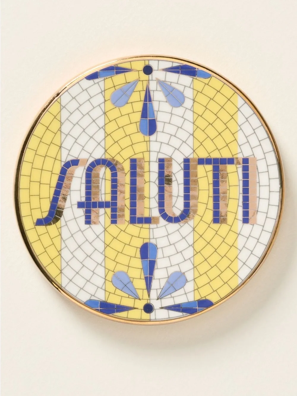 Anthropologie Bistro Tile Stoneware 24k Gold Accent Italia Coaster- SALUTI NEW